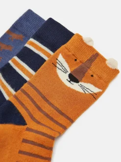 Discount Joules Boys' Neat Feet 3 Pack Socks Orange/Navy