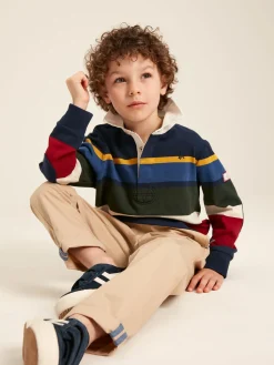Sale Joules Boys' Onside Striped Cotton Rugby Shirt Navy