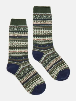 Online Joules Boys' Wader Fair Isle Welly Socks Green