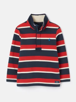 Joules Boys' Winter Dale Quarter Zip Sweatshirt with Fleece Lining Red/Navy