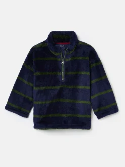 Hot Joules Boys' Woozle Navy & Green Stripe Half Zip Borg Fleece Navy&GreenStripe