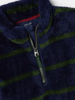 Hot Joules Boys' Woozle Navy & Green Stripe Half Zip Borg Fleece Navy&GreenStripe