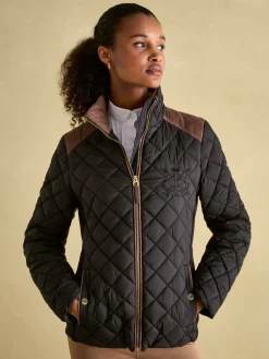 Outlet Joules Braemar Luxe Showerproof Diamond Quilted Coat Black