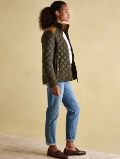 Joules Braemar Luxe Khaki Green Showerproof Diamond Quilted Coat KhakiGreen