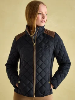 New Joules Braemar Luxe Showerproof Diamond Quilted Coat Navy