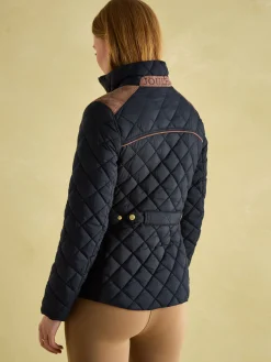 New Joules Braemar Luxe Showerproof Diamond Quilted Coat Navy