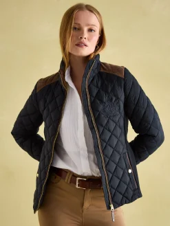 New Joules Braemar Luxe Showerproof Diamond Quilted Coat Navy