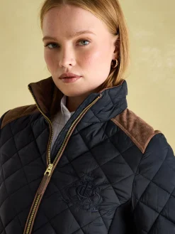 New Joules Braemar Luxe Showerproof Diamond Quilted Coat Navy