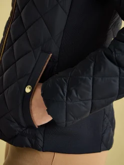 New Joules Braemar Luxe Showerproof Diamond Quilted Coat Navy