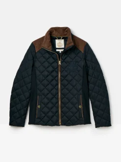 New Joules Braemar Luxe Showerproof Diamond Quilted Coat Navy