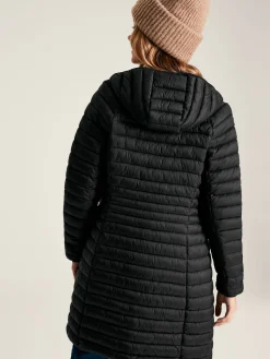 New Joules Bramley Showerproof Long Packable Padded Coat Black