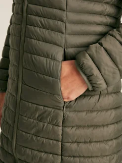Best Joules Bramley Khaki Green Showerproof Long Packable Padded Coat KhakiGreen