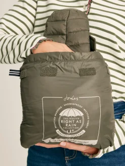 Best Joules Bramley Khaki Green Showerproof Long Packable Padded Coat KhakiGreen