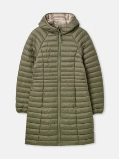 Best Joules Bramley Khaki Green Showerproof Long Packable Padded Coat KhakiGreen