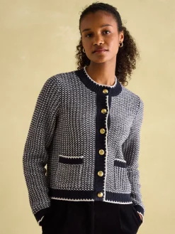 Hot Joules Bridget Button Through Textured Cardigan Navy