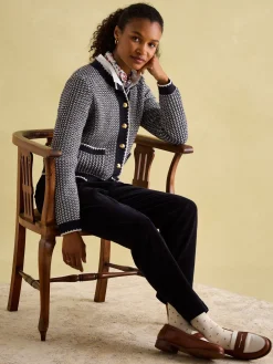 Hot Joules Bridget Button Through Textured Cardigan Navy