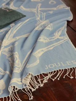 Joules Bridle Print Blue & Cream Tassell Throw Blue&Cream