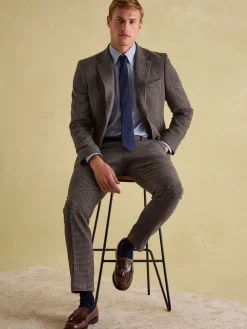 Discount Joules Slim Fit Dogtooth Texture Suit Jacket Brown