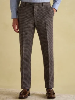 Outlet Joules Slim Fit Dogtooth Texture Suit Trousers Brown