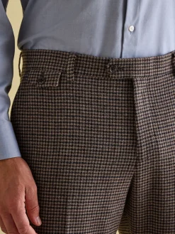 Outlet Joules Slim Fit Dogtooth Texture Suit Trousers Brown