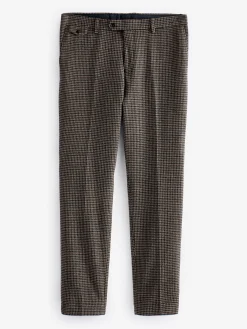 Outlet Joules Slim Fit Dogtooth Texture Suit Trousers Brown