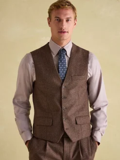 Outlet Joules Slim Fit Texture Suit Waistcoat Brown