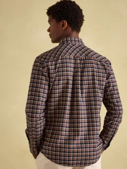 Hot Joules Buchanan Brown & Navy Soft Brushed Cotton Check Shirt Brown&Navy