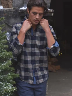 Joules Buchanan Navy Blue Soft Brushed Cotton Check Shirt NavyBlue