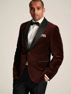 Online Joules Burgundy Red Slim Fit Velvet Blazer BurgundyRed