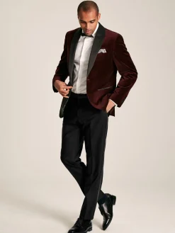 Online Joules Burgundy Red Slim Fit Velvet Blazer BurgundyRed