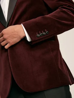 Online Joules Burgundy Red Slim Fit Velvet Blazer BurgundyRed