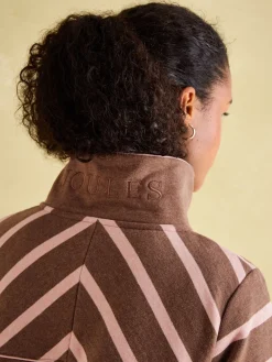Outlet Joules Burnham Chocolate Brown pink Funnel Neck Quarter Zip Sweatshirt ChocolateBrownpink