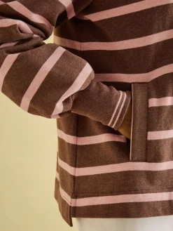 Outlet Joules Burnham Chocolate Brown pink Funnel Neck Quarter Zip Sweatshirt ChocolateBrownpink