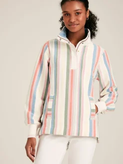 New Joules Burnham Multi Stripe Funnel Neck Quarter Zip Sweatshirt MultiStripe
