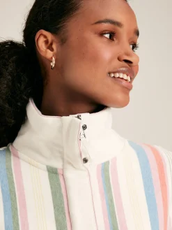 New Joules Burnham Multi Stripe Funnel Neck Quarter Zip Sweatshirt MultiStripe