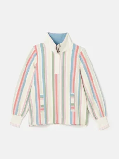 New Joules Burnham Multi Stripe Funnel Neck Quarter Zip Sweatshirt MultiStripe