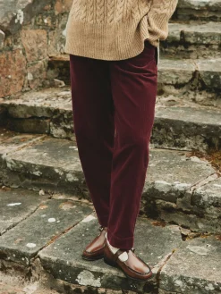 Sale Joules Calla Corduroy Tapered Trousers Burgundy