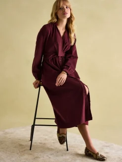 Joules Cara Cord Twisted Front Dress Burgundy