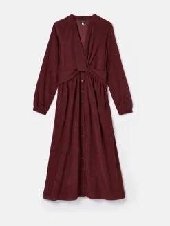 Joules Cara Cord Twisted Front Dress Burgundy