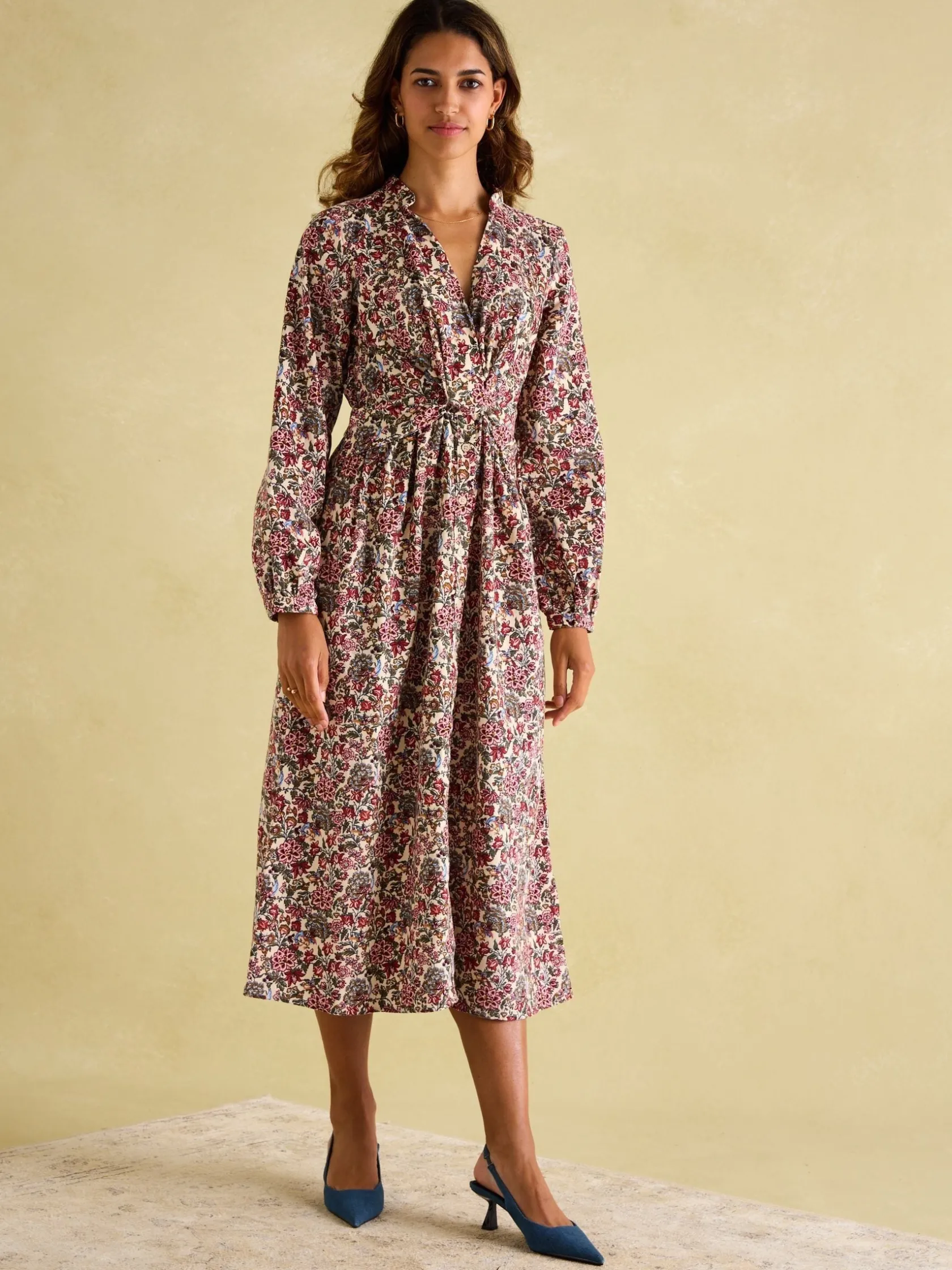 Hot Joules Cara Cream Ditsy Cord Twisted Front Dress CreamDitsy