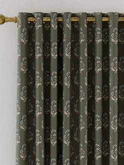 Discount Joules Chamomile Set of 2 Blackout Eyelet Curtains Green
