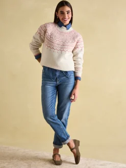 Hot Joules Charlotte Crew Neck Fair Isle Jumper Cream