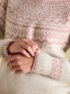 Hot Joules Charlotte Crew Neck Fair Isle Jumper Cream