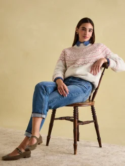 Hot Joules Charlotte Crew Neck Fair Isle Jumper Cream