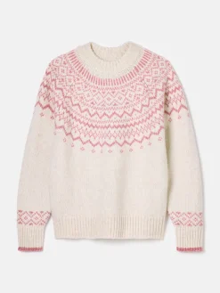 Hot Joules Charlotte Crew Neck Fair Isle Jumper Cream