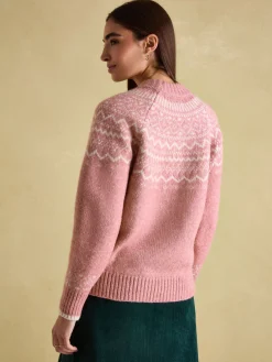 New Joules Charlotte Crew Neck Fair Isle Jumper Pink