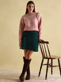 New Joules Charlotte Crew Neck Fair Isle Jumper Pink