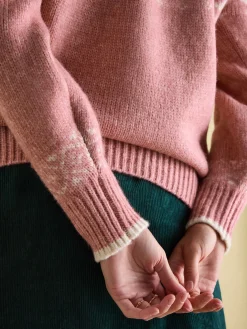 New Joules Charlotte Crew Neck Fair Isle Jumper Pink