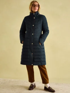 Clearance Joules Cherington Showerproof Longline Padded Coat with Faux Fur Hood Navy