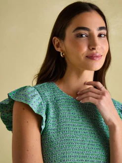 Online Joules Clover Shirred Dress Green